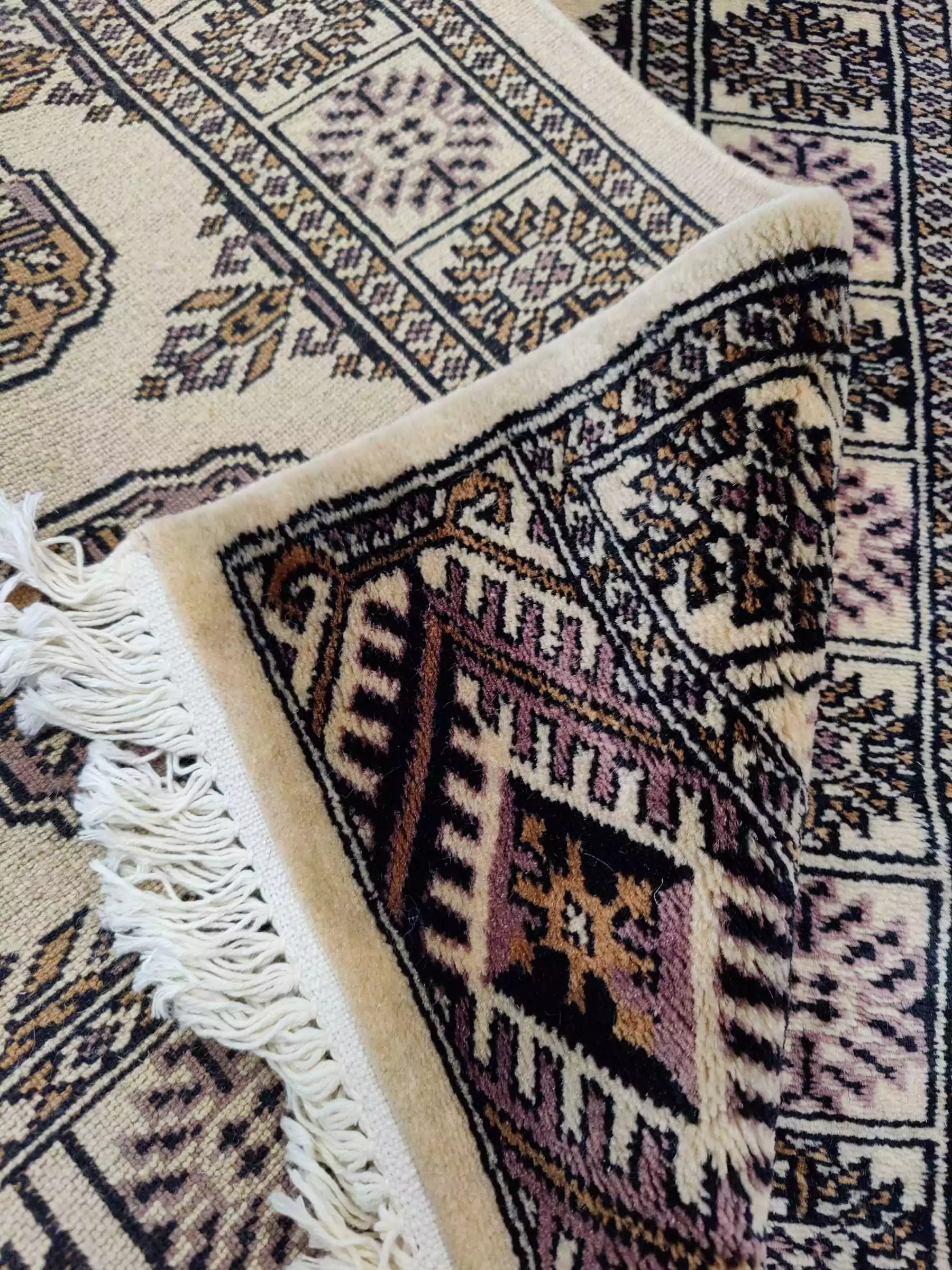 Käsinsolmittu Pakistan villamatto, beige - Image 3